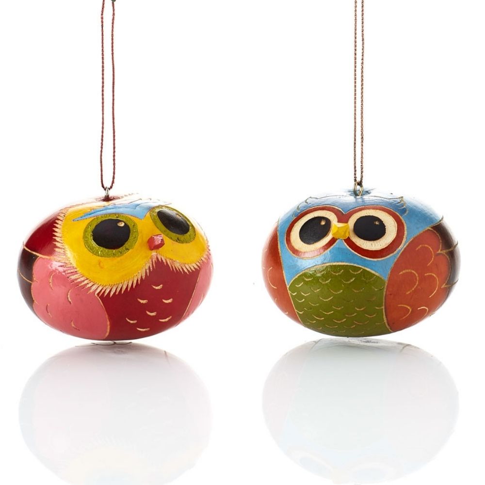 Mini Colorful Gourd Owl Ornament Set