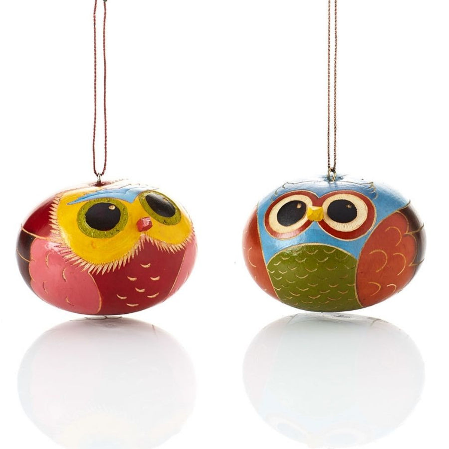 Mini Colorful Gourd Owl Ornament Set