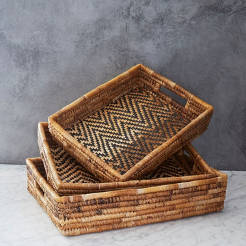 Zig Zag Banana Leaf Fruit Bread Office Rectangle Tray Set