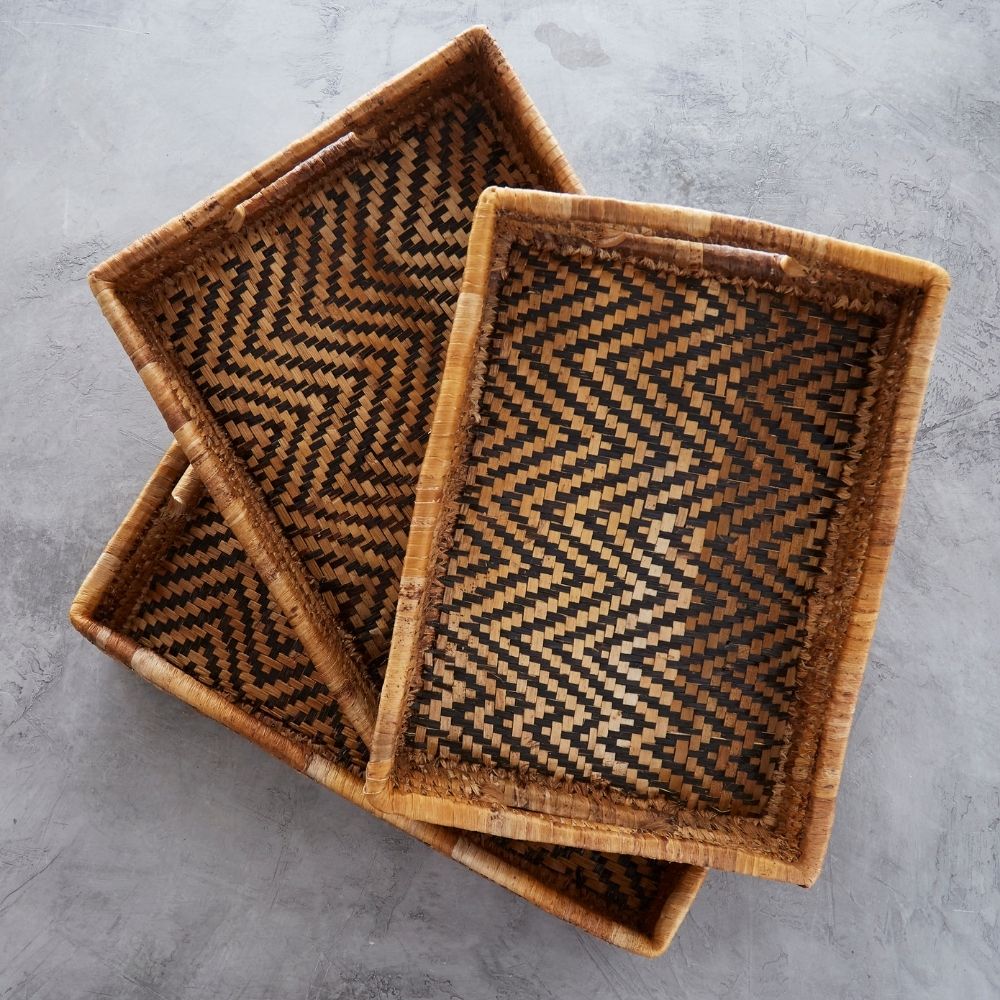 Medium Zig Zag Banana Leaf Fruit Bread Office Rectangle Tray