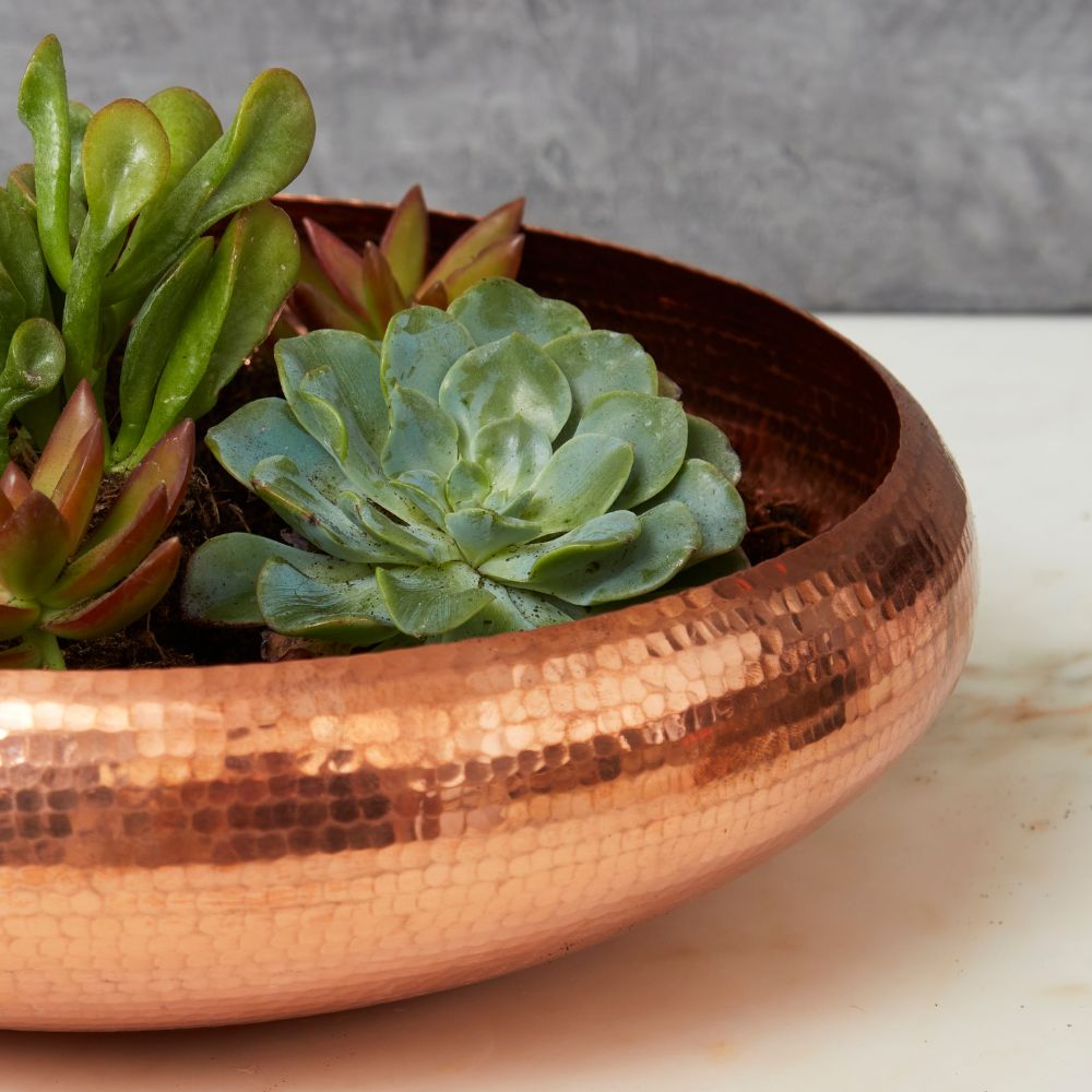 Wide Hand Hammered Copper Planter Bowl