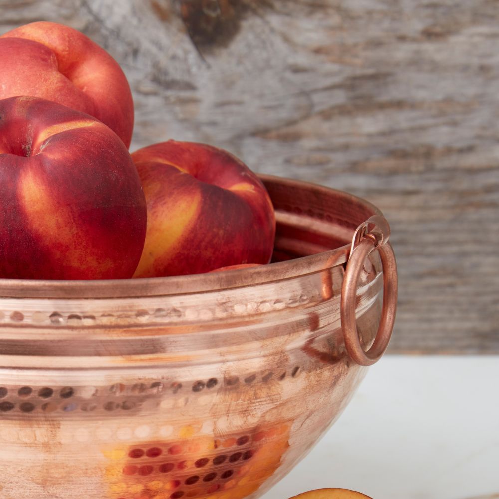 Large Hand Hammered Copper Fruit Pedestal Bowl